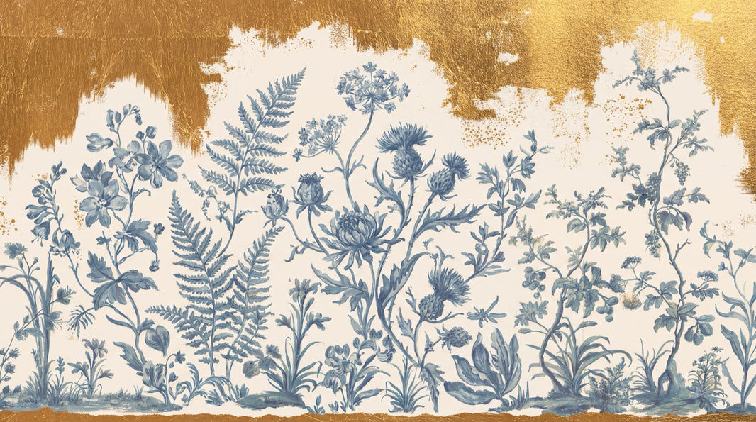 Vintage Floral Wallpaper Blue White Background Removable Wall Decor pattern artwork