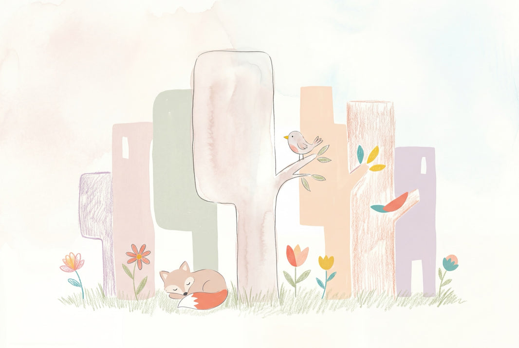White Background Wallpaper Pastel Woodland Removable Wall Decor pattern artwork