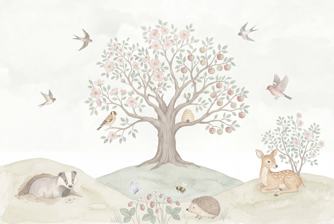 Muted Green Wallpaper Woodland Removable Watercolor Wall Decor pattern artwork
