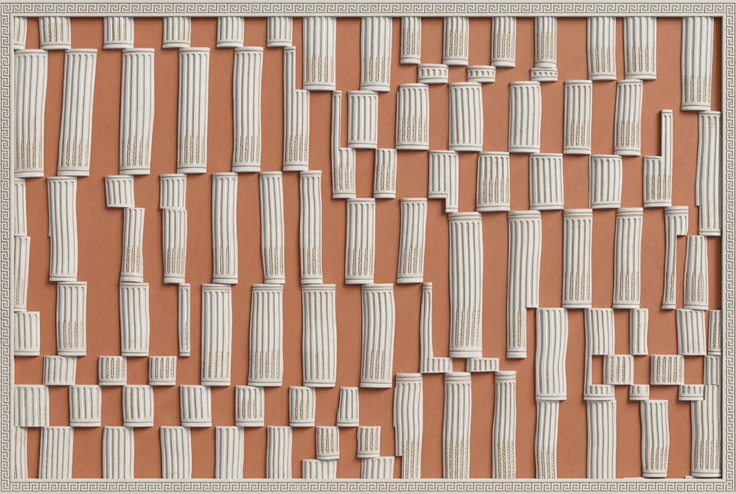 Fluted Columns Wallpaper Greek Key Border 3D Relief Removable Wall Decor pattern artwork