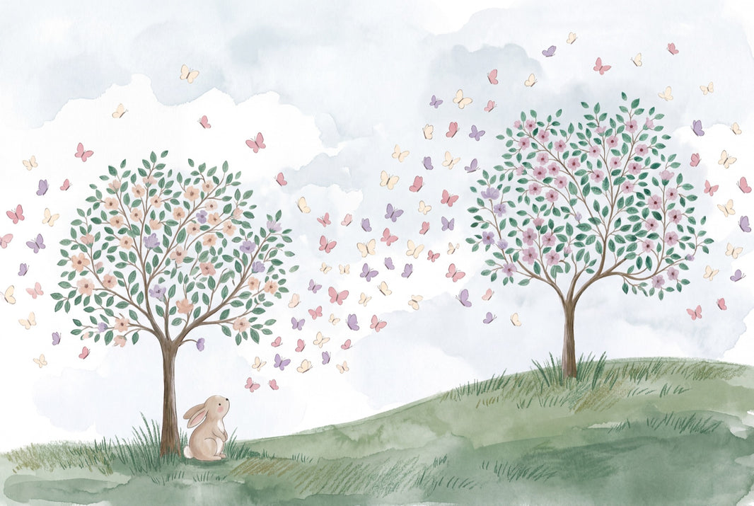 Watercolor Wallpaper Floral Trees Removable Whimsical Wall Decor pattern artwork