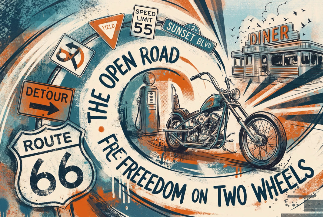 Route 66 Wallpaper Motorcycle Vintage Americana Removable Wall Decor pattern artwork