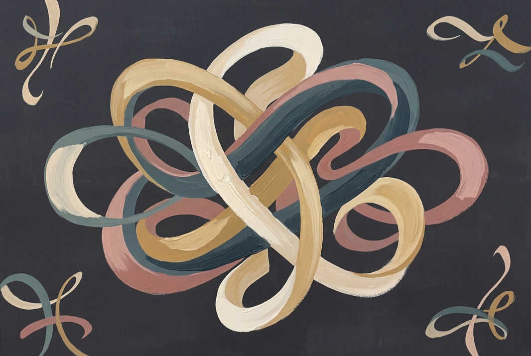 Interwoven Knot Wallpaper Ribbon Loops Painterly Brushstrokes Wall Mural pattern artwork