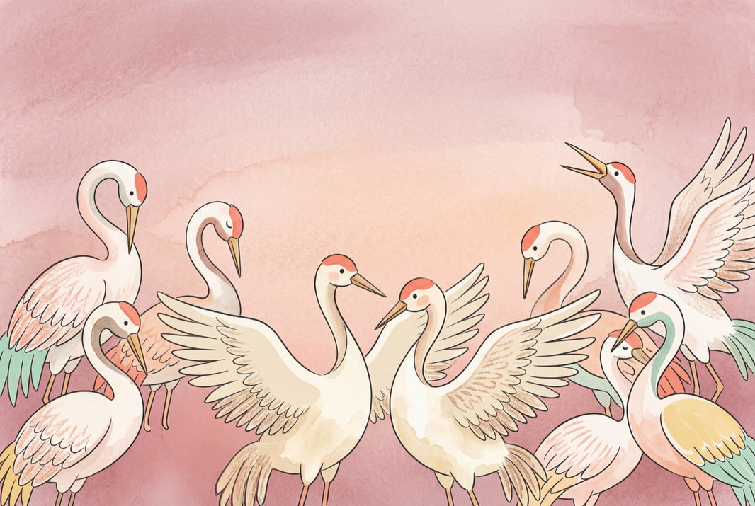 Cranes Wallpaper Pastel Pink Watercolor Wash Removable Wall Decor pattern artwork