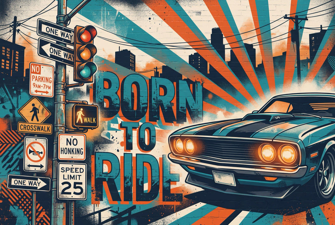 Urban Street Wallpaper Muscle Car Removable Retro Poster Wall Decor pattern artwork