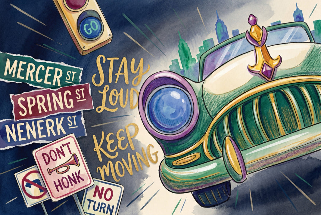 City Skyline Wallpaper Vintage Car Street Signs Removable Wall Decor pattern artwork
