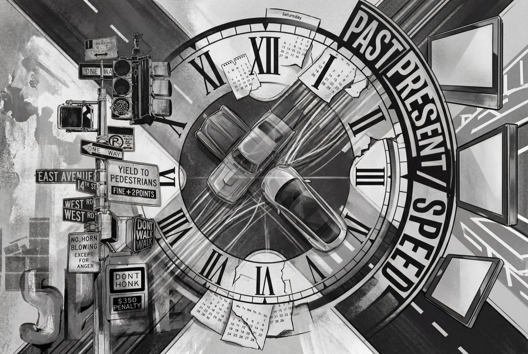 Clock Face Wallpaper Traffic Intersection Removable Urban Wall Decor pattern artwork