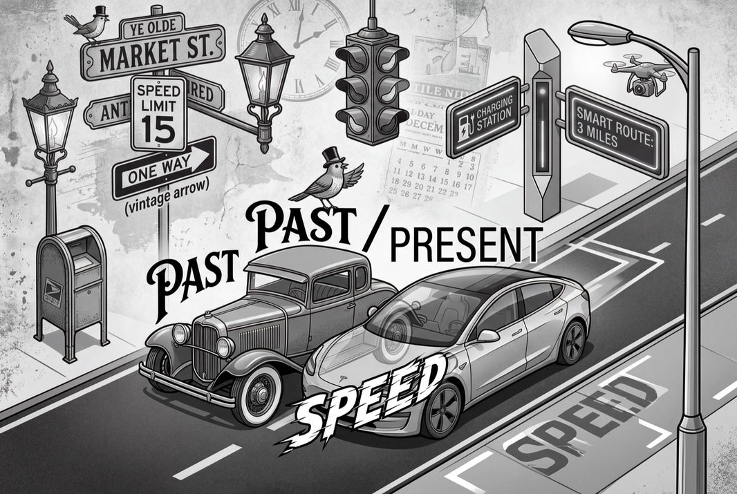 Past And Present Wallpaper Vintage Car Removable Modern Electric Car Wall Decor pattern artwork