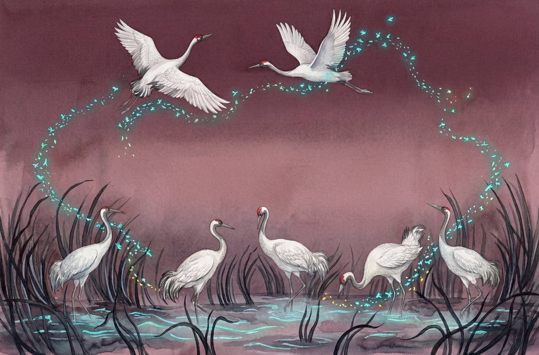 Cranes Wallpaper Watercolor Dreamy Wall Mural pattern artwork