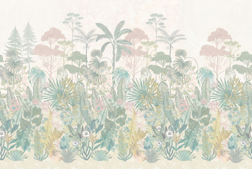Tropical Botanical Wallpaper Pastel Jungle Layered Landscape Removable Wall Decor pattern artwork