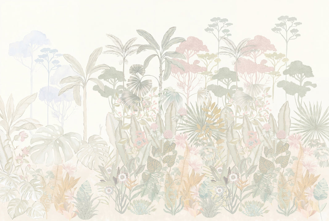 Tropical Botanical Wallpaper Pastel Jungle Removable Watercolor Mural Wall Decor pattern artwork