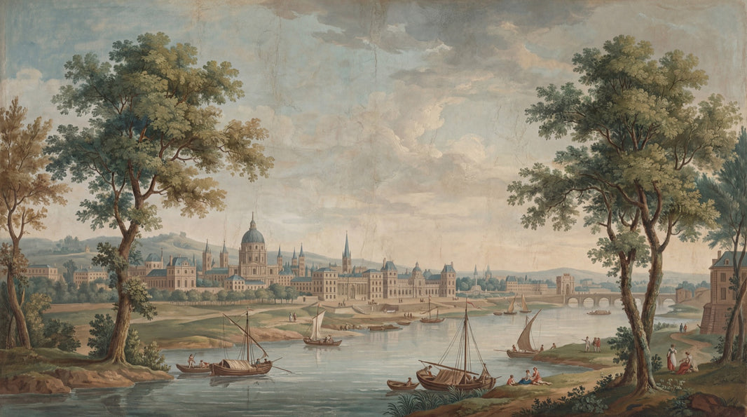 Cityscape Wallpaper Vintage River Removable Wall Decor pattern artwork