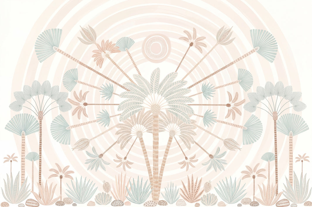 Tropical Palms Wallpaper Sunburst Rays Pastel Removable Wall Decor pattern artwork