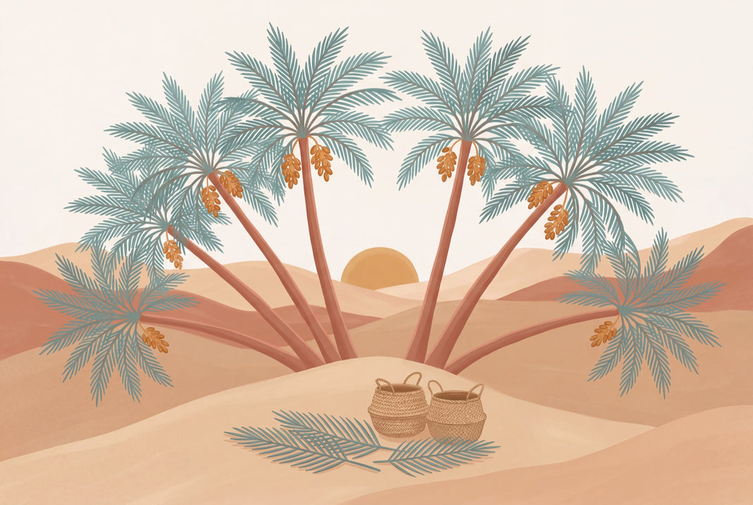 Desert Landscape Wallpaper Oasis Date Palm Trees Wall Mural pattern artwork