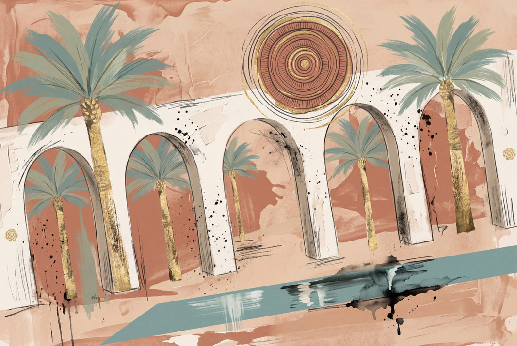 Palm Trees Wallpaper Arches Mediterranean Removable Wall Decor pattern artwork