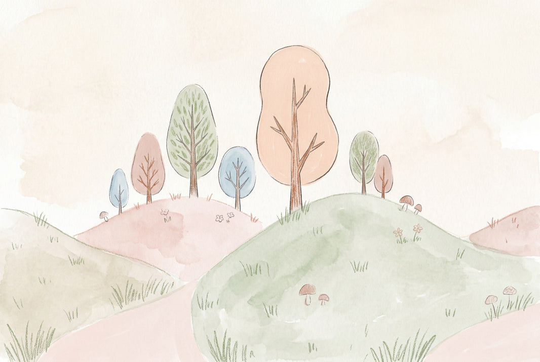 Pastel Landscape Wallpaper Watercolor Hills Whimsical Nature Wall Mural pattern artwork