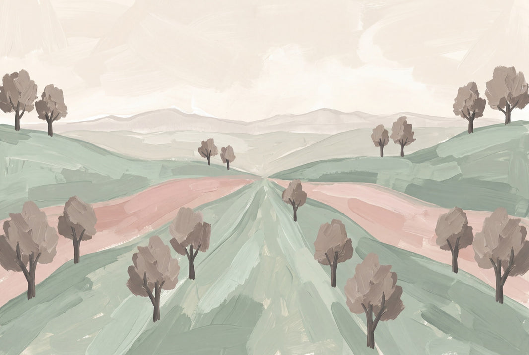 Pastel Landscape Wallpaper Rolling Hills Removable Painterly Brushstrokes Wall Decor pattern artwork