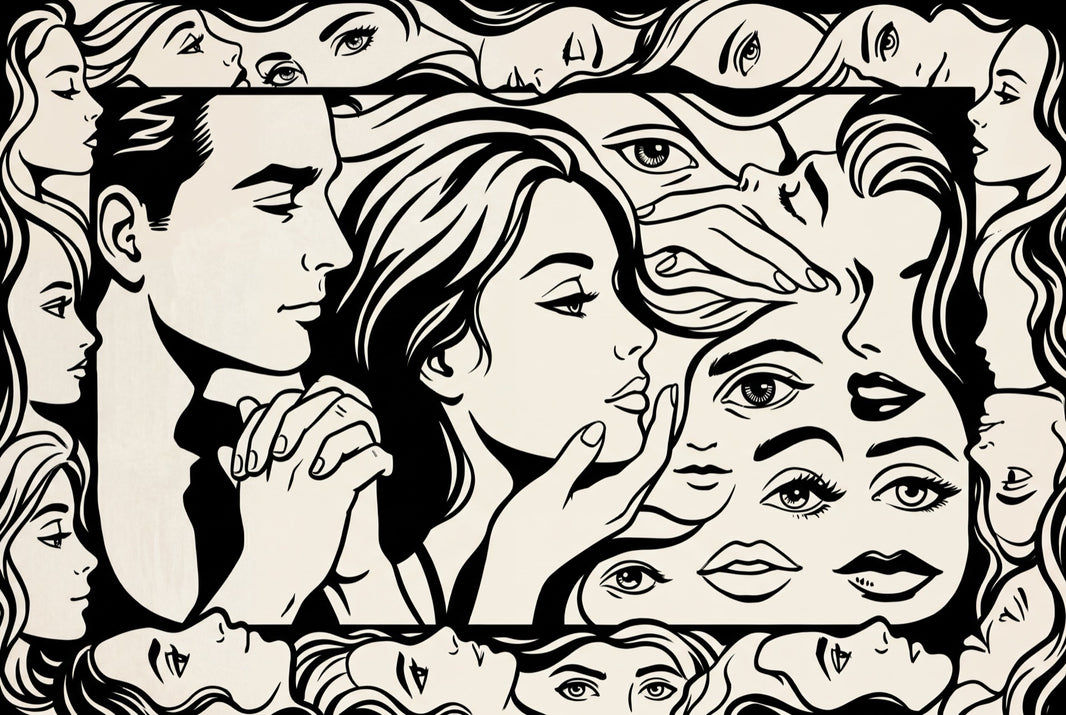 Abstract Faces Wallpaper Portrait Collage Removable Graphic Line Art Wall Decor pattern artwork
