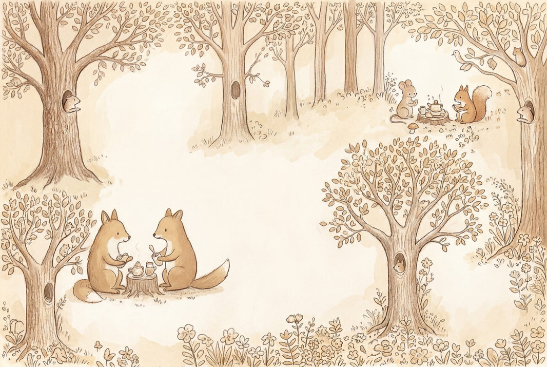 Woodland Wallpaper Storybook Tea Party Removable Wall Decor pattern artwork