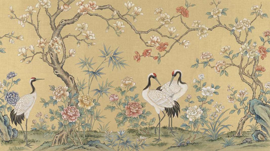 Oriental Wallpaper Cranes Floral Wall Mural pattern artwork