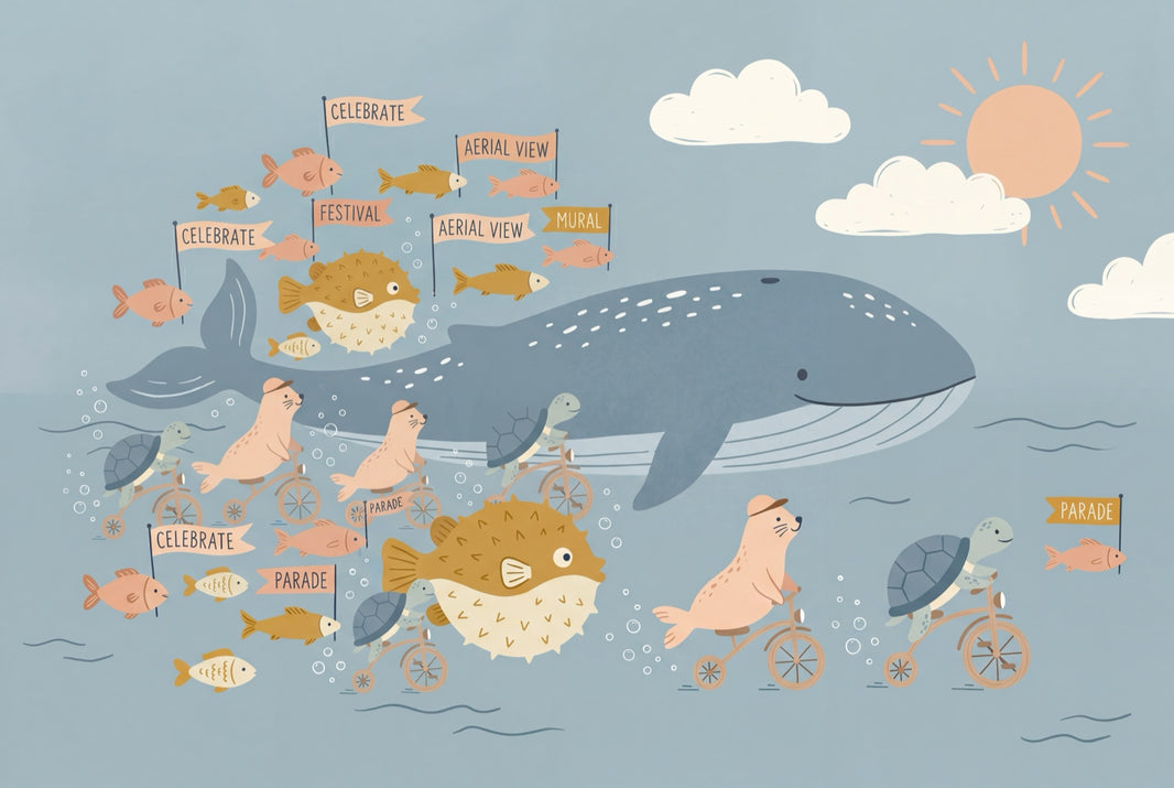 Underwater Parade Wallpaper Whale Ocean Removable Wall Decor pattern artwork