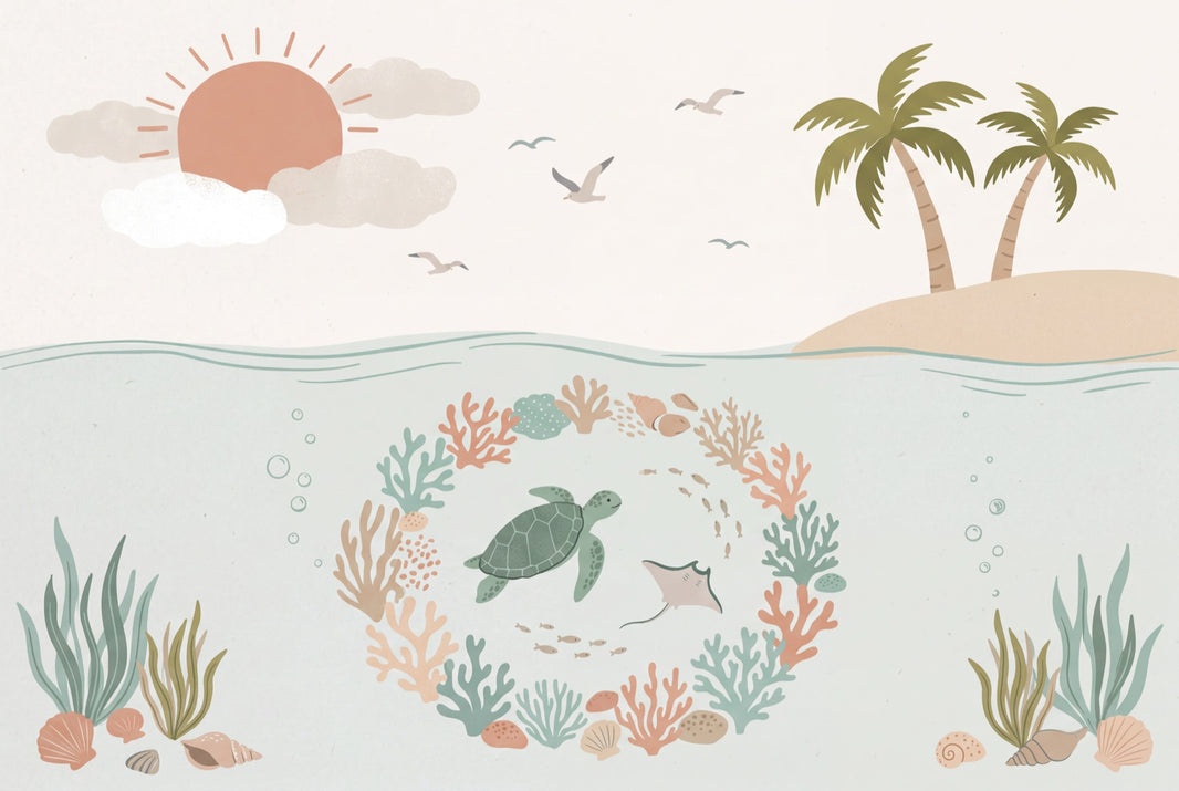 Underwater Wallpaper Sea Turtle Removable Coastal Wall Decor pattern artwork