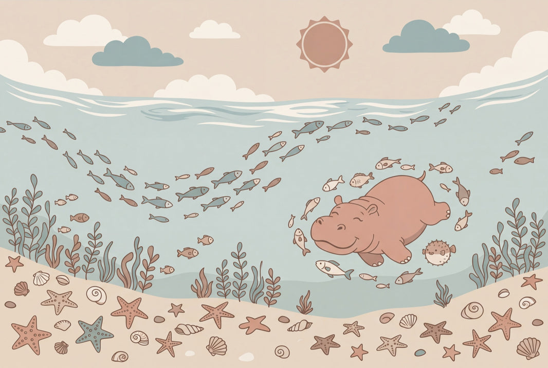 Underwater Wallpaper Ocean Removable Cartoon Hippo Wall Decor pattern artwork