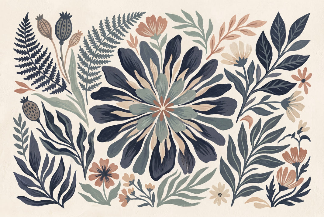Botanical Wallpaper Hand Painted Modern Folk Wall Mural pattern artwork