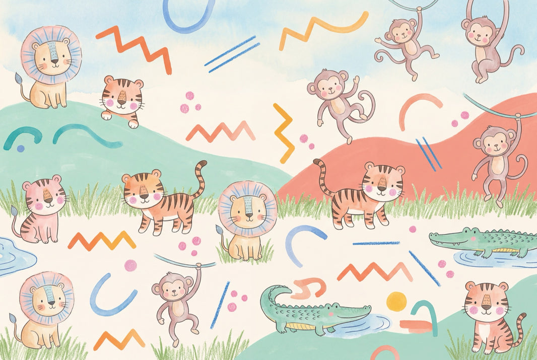 Jungle Safari Wallpaper Playful Nursery Removable Wall Decor pattern artwork