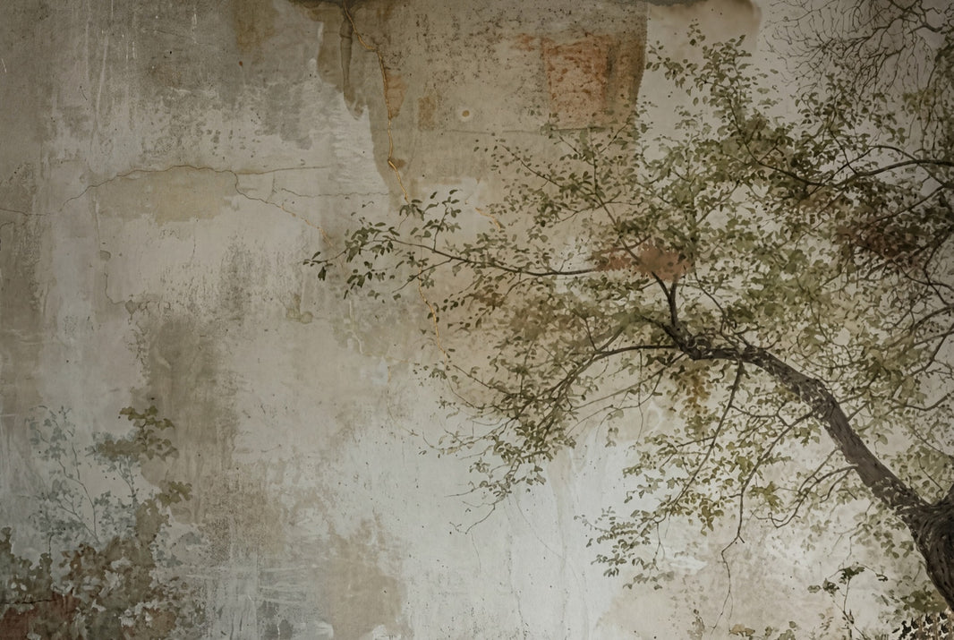 Tree Branches Wallpaper Delicate Leaves Removable Aged Plaster Wall Wall Decor pattern artwork