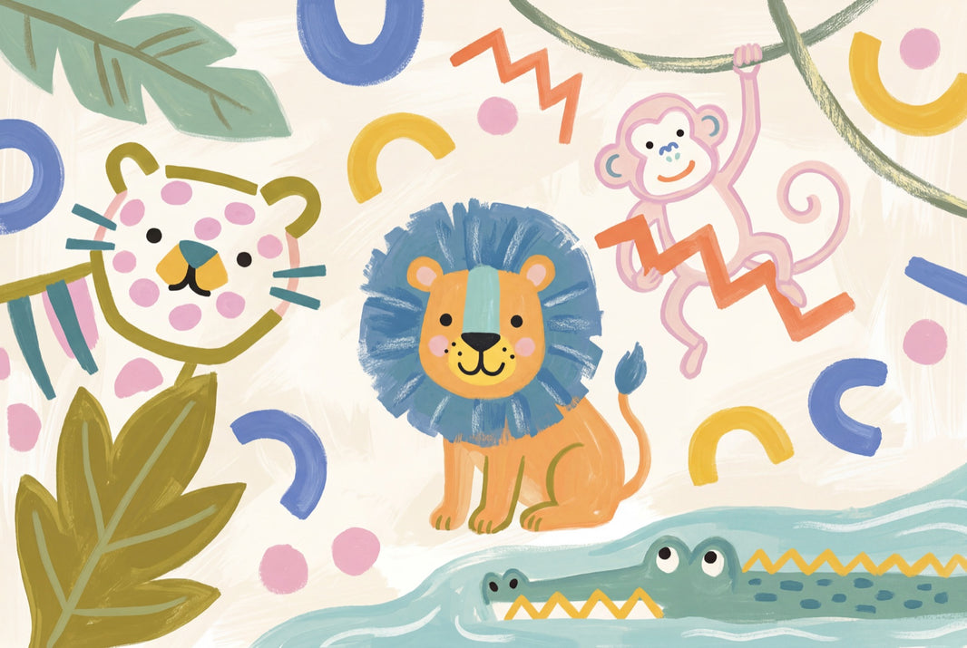 Jungle Animals Wallpaper Bright Kids Wall Mural pattern artwork