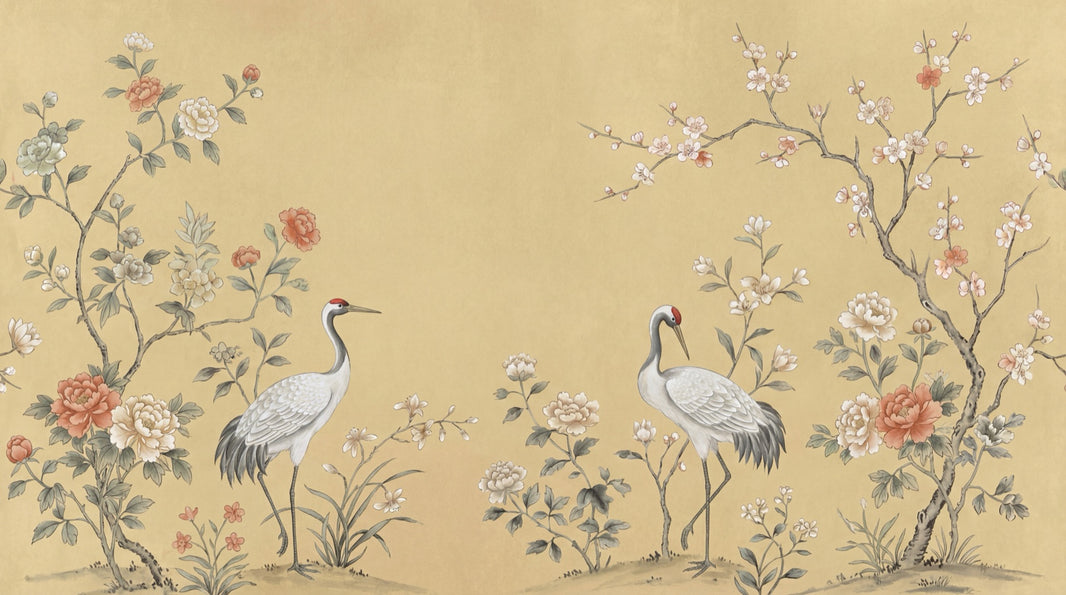 Cranes Wall Mural Oriental Vintage Wallpaper pattern artwork