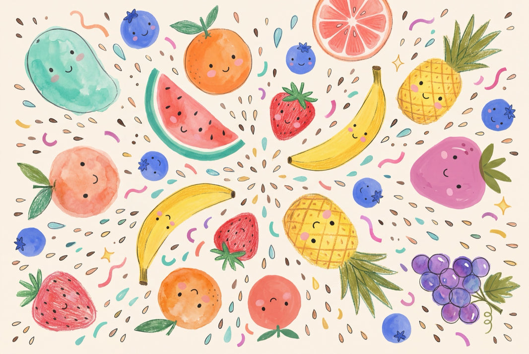 Watercolor Fruit Wallpaper Playful Kawaii Faces Removable Whimsical Illustration Wall Decor pattern artwork