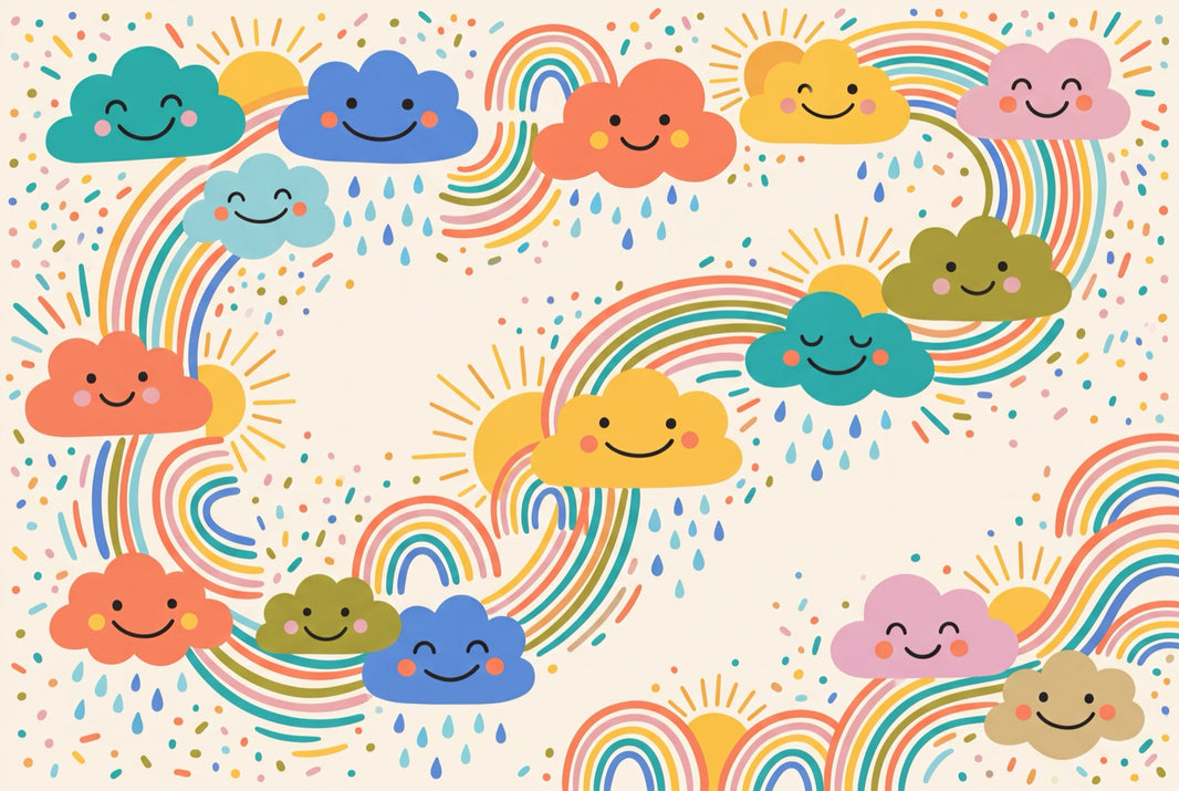 Cute Weather Wallpaper Smiling Clouds Removable Rainbows Wall Decor pattern artwork