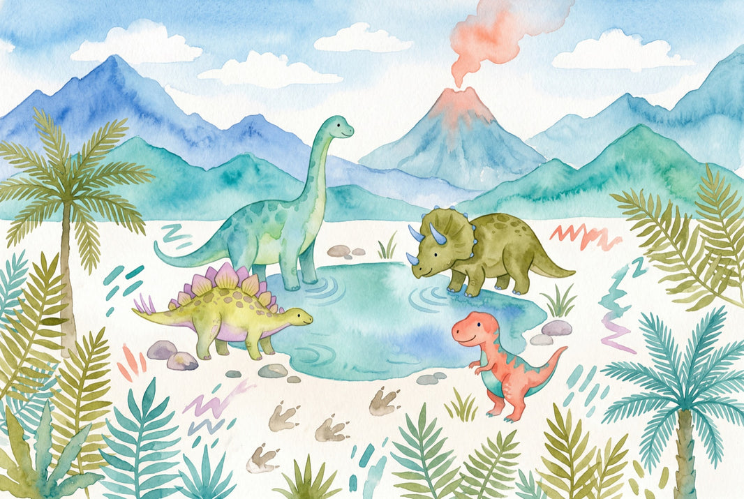 Watercolor Wallpaper Dinosaur Removable Prehistoric Landscape Wall Decor pattern artwork