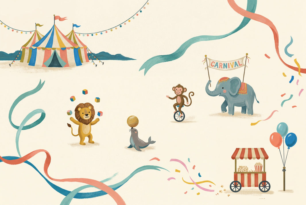 Carnival Wallpaper Circus Animals Cream Background Removable Wall Decor pattern artwork