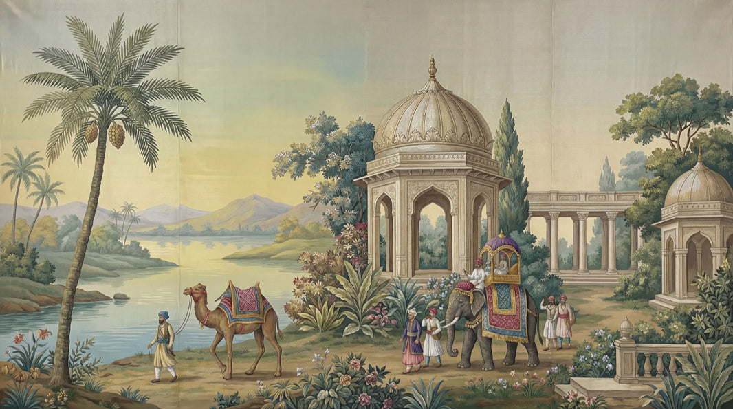 Chinoiserie Landscape Wallpaper Serene Architecture Wall Mural pattern artwork