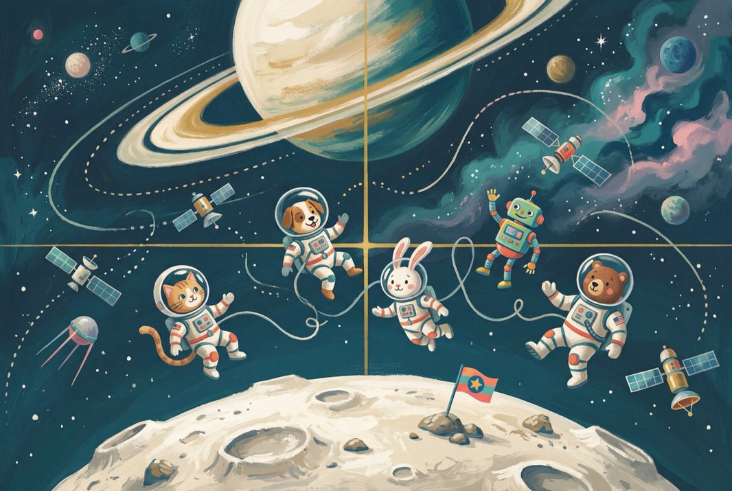 Astronaut Animals Wallpaper Dark Space Removable Ringed Planet Wall Decor pattern artwork