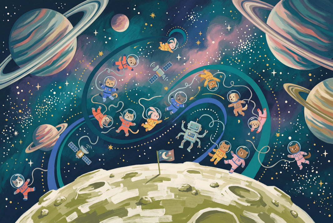 Astronaut Animals Wallpaper Planets With Rings Starry Sky Wall Mural pattern artwork