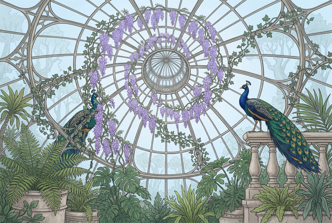 Conservatory Dome Wallpaper Glass Greenhouse Removable Peacocks Wall Decor pattern artwork