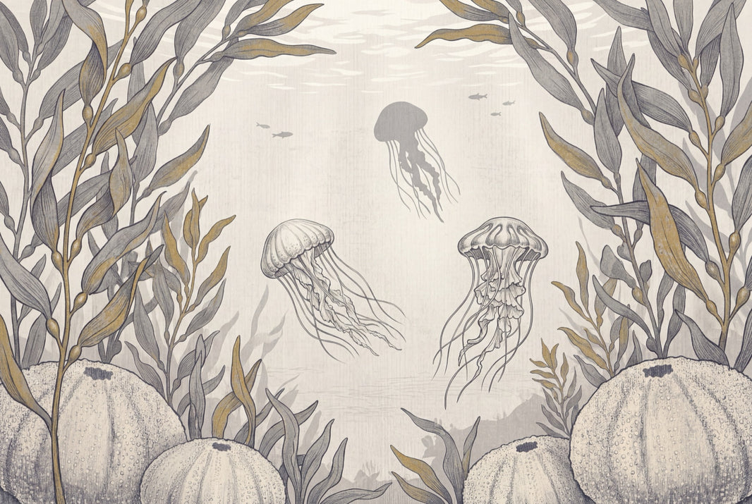 Jellyfish Wallpaper Underwater Removable Kelp Wall Decor pattern artwork