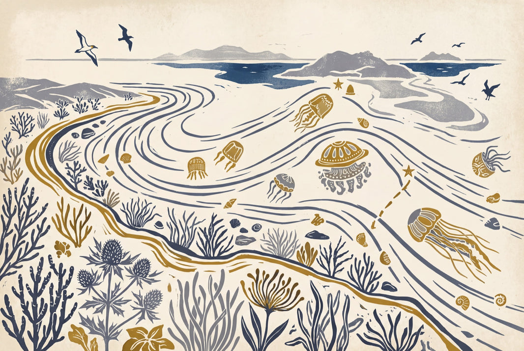 Coastal Landscape Wallpaper Ocean Currents Removable Nautical Illustration Wall Decor pattern artwork