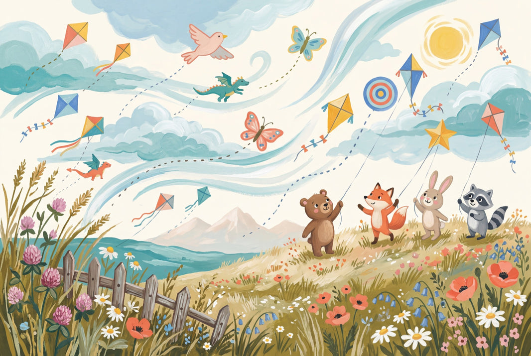 Whimsical Wallpaper Bright Pastel Landscape Wall Mural pattern artwork