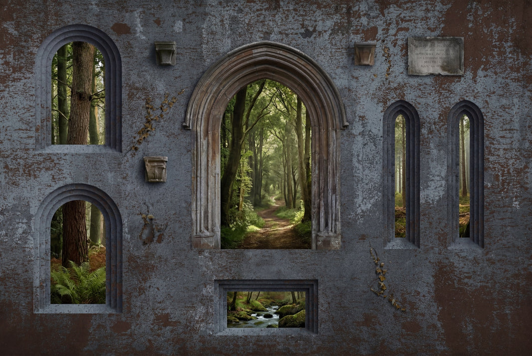 Stone Wall Wallpaper Gothic Arch Forest Removable Wall Decor pattern artwork