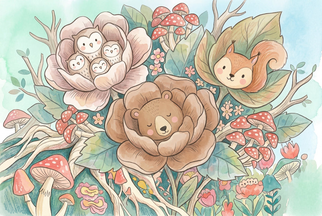 Whimsical Woodland Wallpaper Watercolor Removable Floral Animals Wall Decor pattern artwork