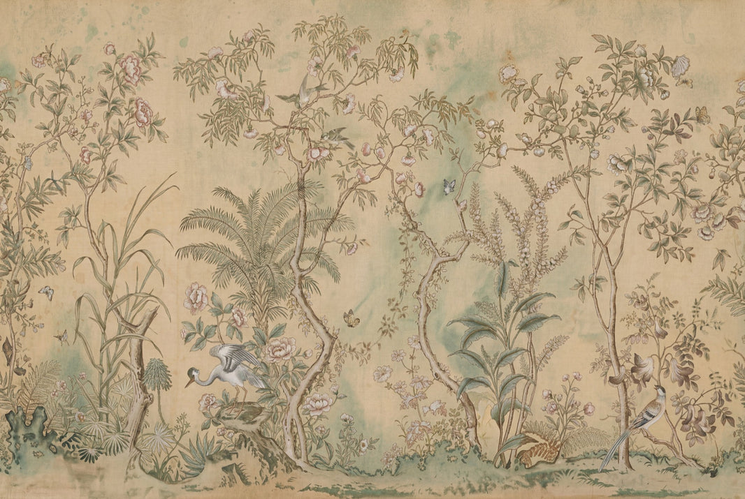 Muted Green Wallpaper Botanical Chinoiserie Removable Wall Decor pattern artwork
