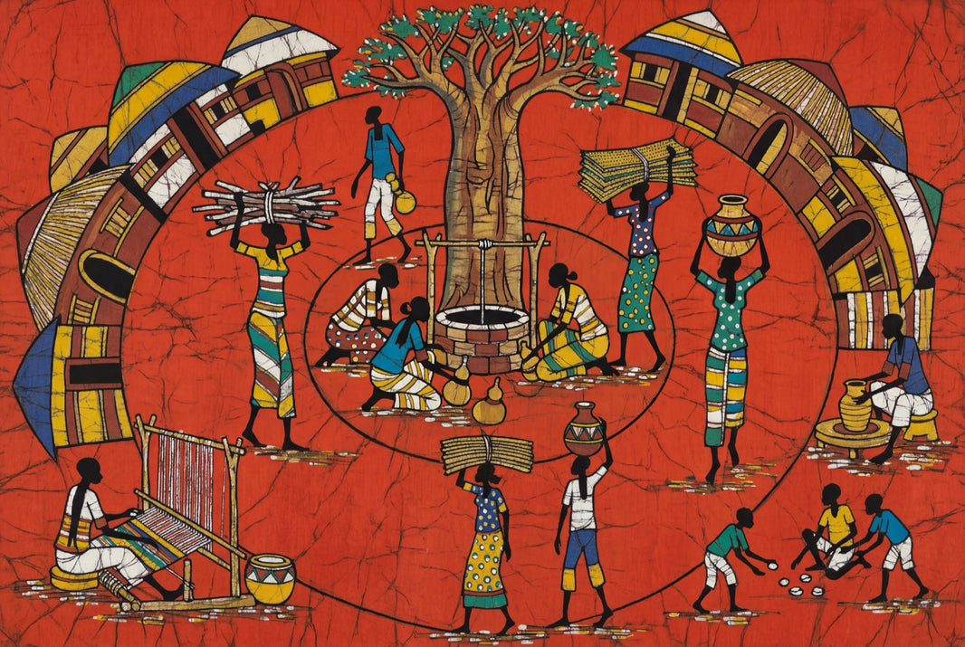 African Village Wallpaper Folk Art Daily Life Scene Wall Mural pattern artwork
