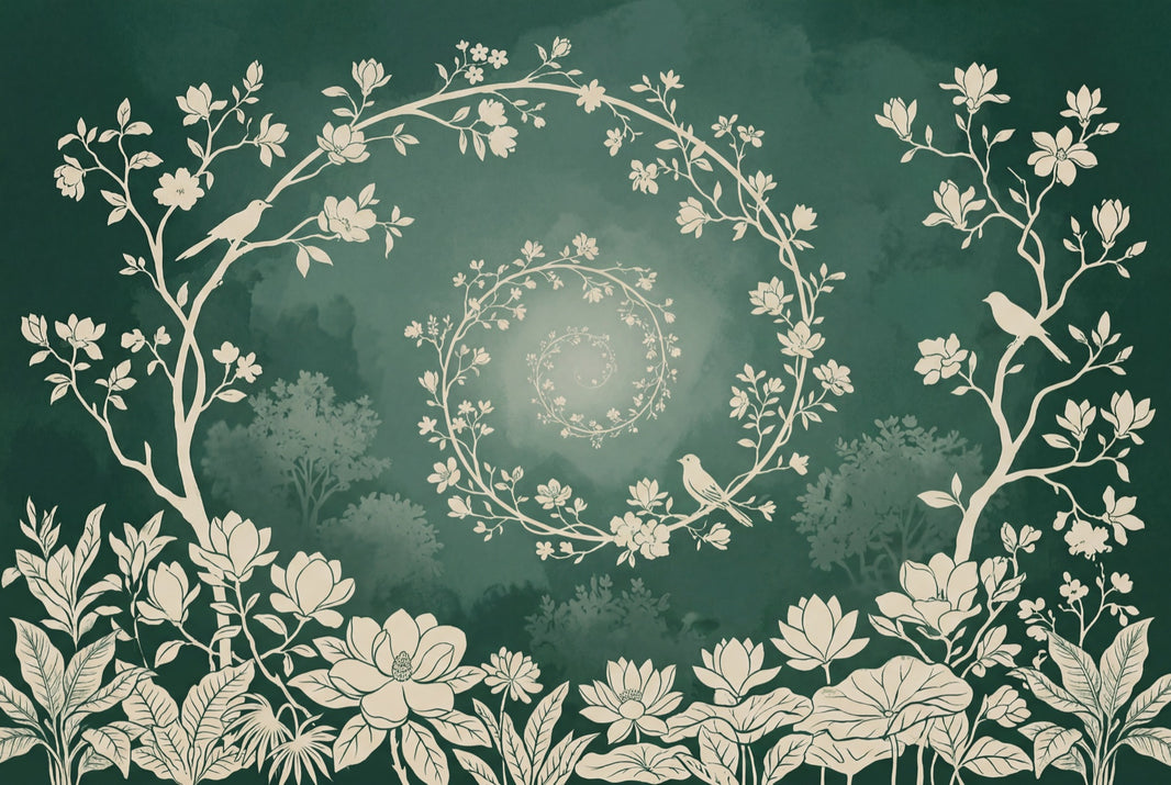 Wreath Spiral Wallpaper Floral Vines Moody Forest Wall Mural pattern artwork