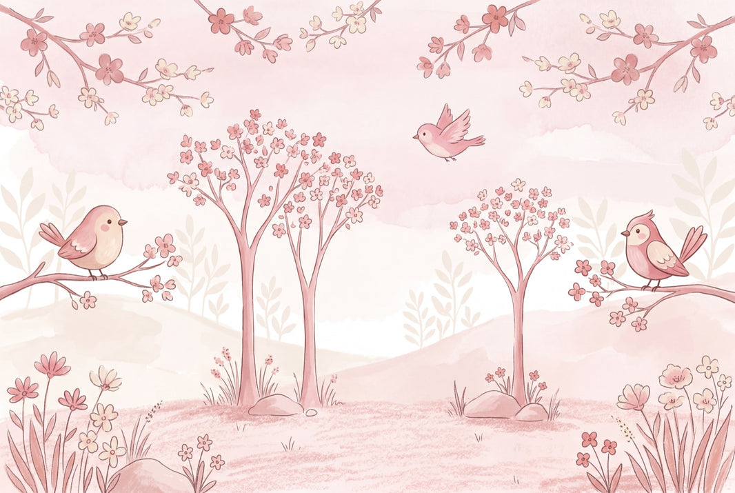 Blossom Trees Wallpaper Pastel Spring Garden Wall Mural pattern artwork