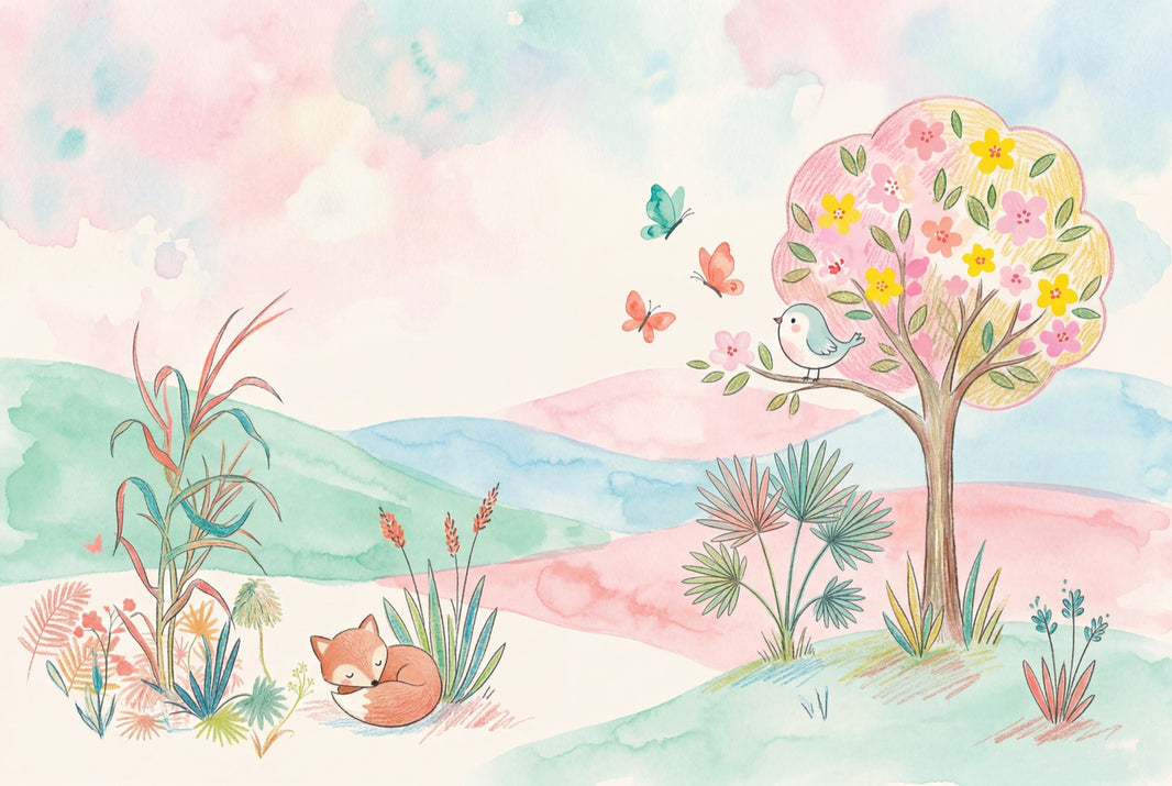 Pastel Landscape Wallpaper Watercolor Whimsical Nursery Removable Wall Decor pattern artwork